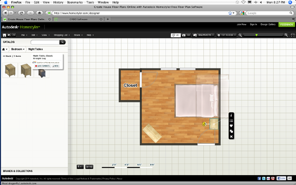 Bedroom drawn using Autodesk Homestyler